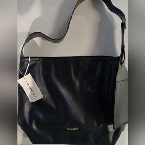 LUXEBOLD Black Leather Shoulder Bag